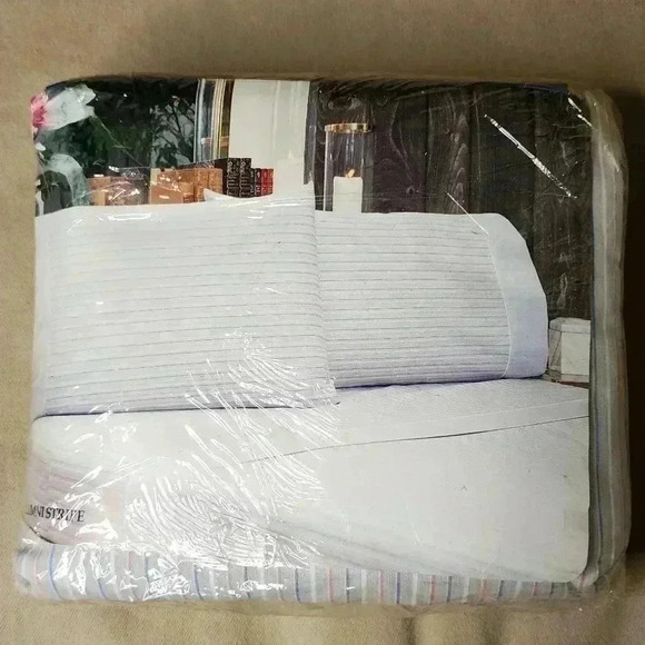 Vtg 1983 Dan River Danville King Sheet Set No Iron USA Made Blue Alumni Stripe - Picture 2 of 7